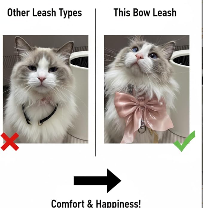 Cat Harness with Bow Pink Soft Velvet Chest Strap for Kittens and Cats, Adjustable Pet Leash for Walks, Cute Dog Collar Accessory (Pink,Small (3-7 lbs))