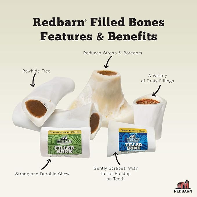 Redbarn Pet Products Large Filled Bones, BBQ Flavor - Long Lasting Stuffed Femur Chew Treat Made in USA - 15 Count