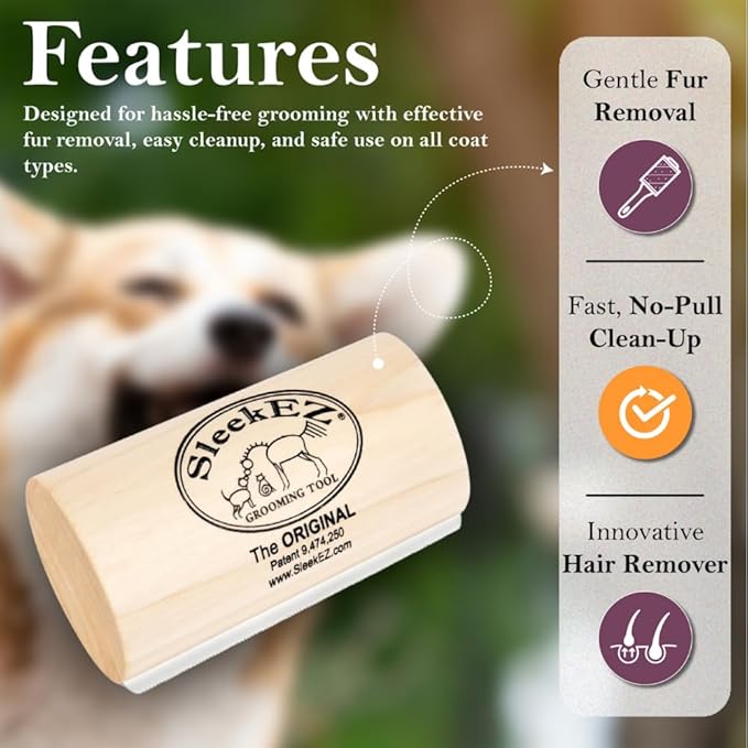 SleekEZ Dog Brush for Shedding & Dog Grooming Supplies | Pet Hair Removal Tool | Great For All Fur Types | For Short, Medium, & Long Hair Pets | Reduces Shedding by 95% | Made in USA | 5 inch