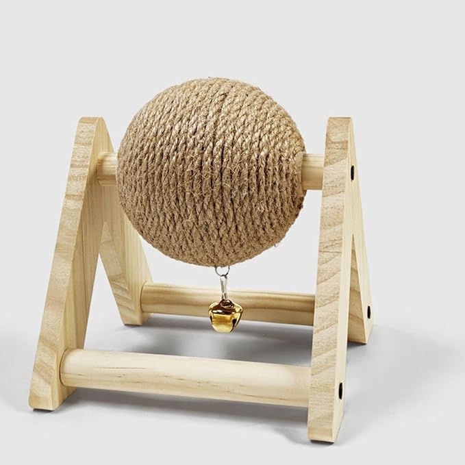 Rabbit Scratch Toy Wooden Natural Sisal Rope Rabbit Scratching Toy Ball Bunny Scratcher with Ball and Bell for Rabbits Bunnies Ferrets Kittens Small Animals (XL)