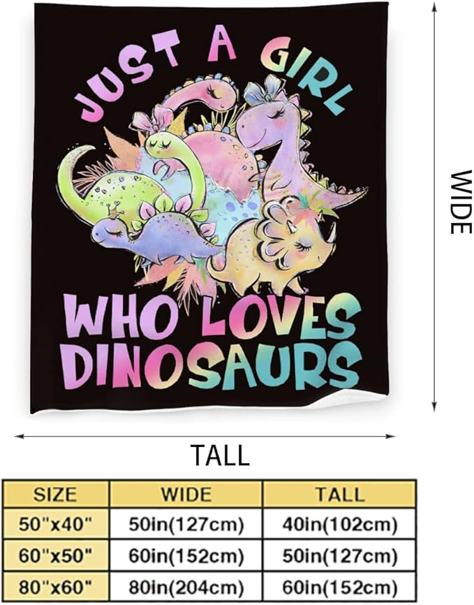 Just A Girl Who Loves Dinosaurs Blanket Cute Dinosaurs Decor Throw Blanket Gifts for Girls Super Warm Soft Plush Lightweight Fleece Flannel Blanket Winter Bedding Blanket for Kids Adults Women 40"x50"