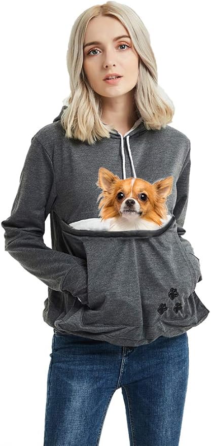 Women Pet Carrier Sweatshirt Puppy Kitten Holding Hoodies Long Sleeve Pouch Tops