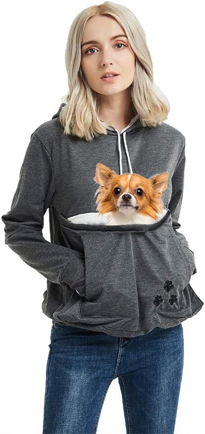 Women Pet Carrier Sweatshirt Puppy Kitten Holding Hoodies Long Sleeve Pouch Tops