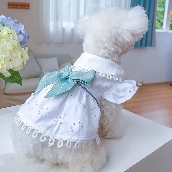 Dog Bowknot Princess Dress Summer Cute Pet Clothes for Small Dogs Elegant Puppy Sundress Holiday Breathable Lightweight Outfits Female Cat Dog Yorkie Chihuahua Dress Apparel