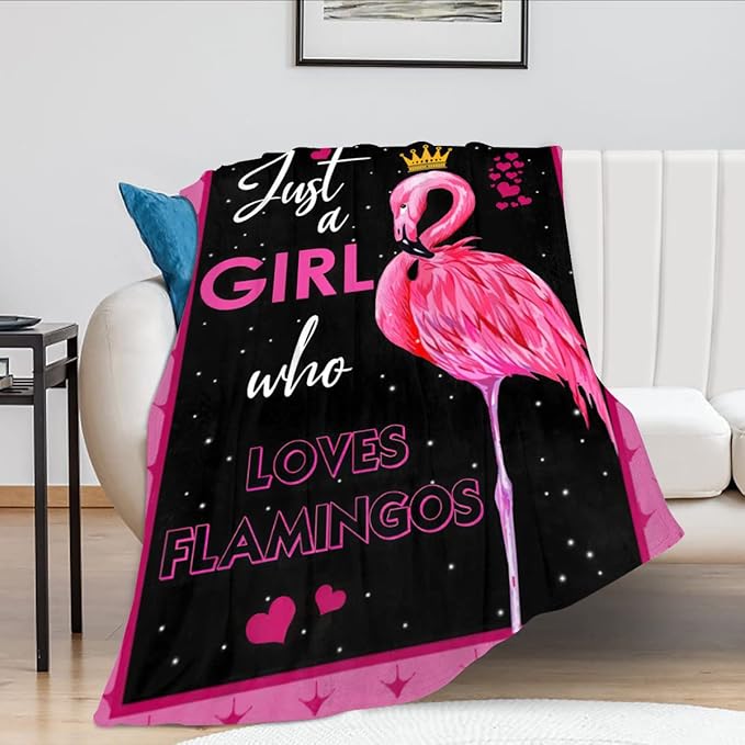 Just A Girl Who Loves Flamingos Blanket Cute Flamingos Decor Throw Blanket Gifts for Girls Super Warm Soft Plush Lightweight Fleece Flannel Blanket Winter Bedding Blanket for Kids Adults Women 60"x80"