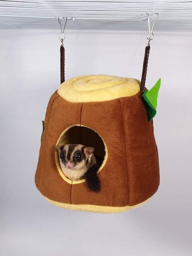 HOT! 5 Pcs Sugar Glider Hamster Squirrel Chinchillas Small Pet Cage Set Hanging Vertical Log Forest Pattern Get Free 1 Small Pet Treats, Polar Bear's Republic (Light Brown Set)