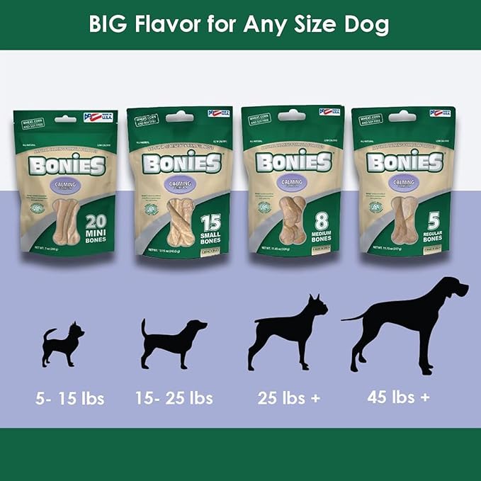 Green Pet Organics BONIES Natural Calming Formula Dog Treats - Contains Chamomile & Lavender, Help Anxiety, Excessive Barking & Trembling, Chicken Flavor, Large, 5 Bones