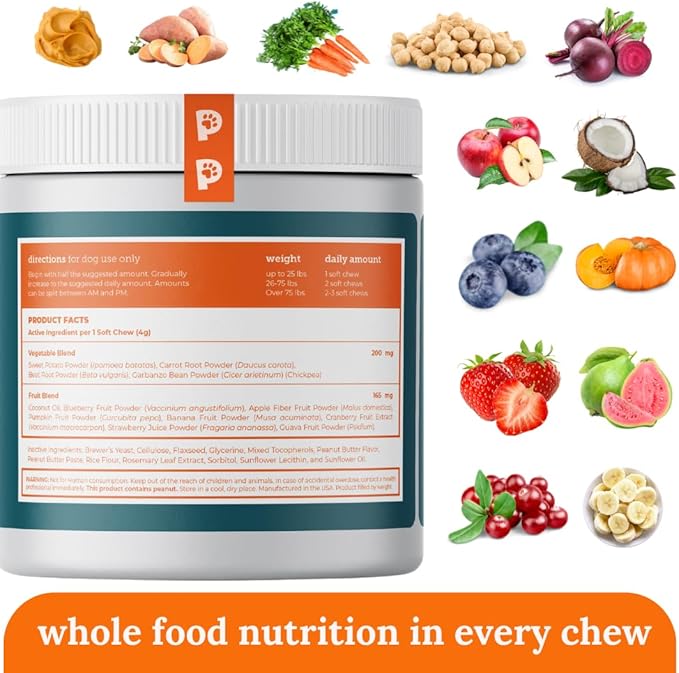 Pure Harvest - Healthy All Natural Dog Treats - Delicious Peanut Butter Flavor Chews - Made from 14+ Fruits & Veggies - Support Dog Health - No Synthetic Vitamins (360 Chews)