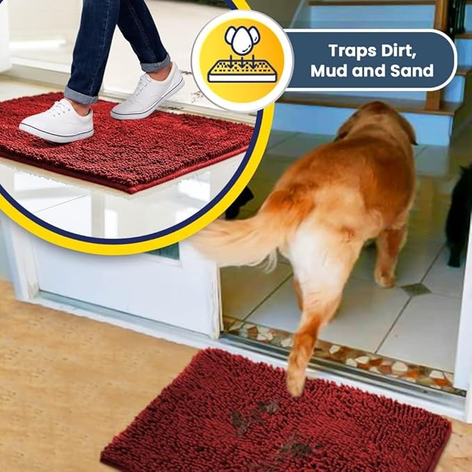 Muddy Mat® | Super Absorbent Door Mat Indoor, Microfiber Quick Dry Chenille Entryway Rug, Non-Slip Front Door Mat, Indoor Mats for Entryway, Machine Washable Pet Rug, Red 24"x36"