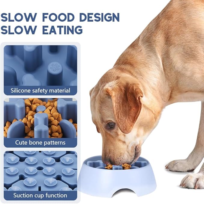 Soft Silicone Anti-Choking Puzzle Slow Feeder Insert, Compatible with Regular Elevated Dog Bowls No-Spill Design to Slow Down Eating