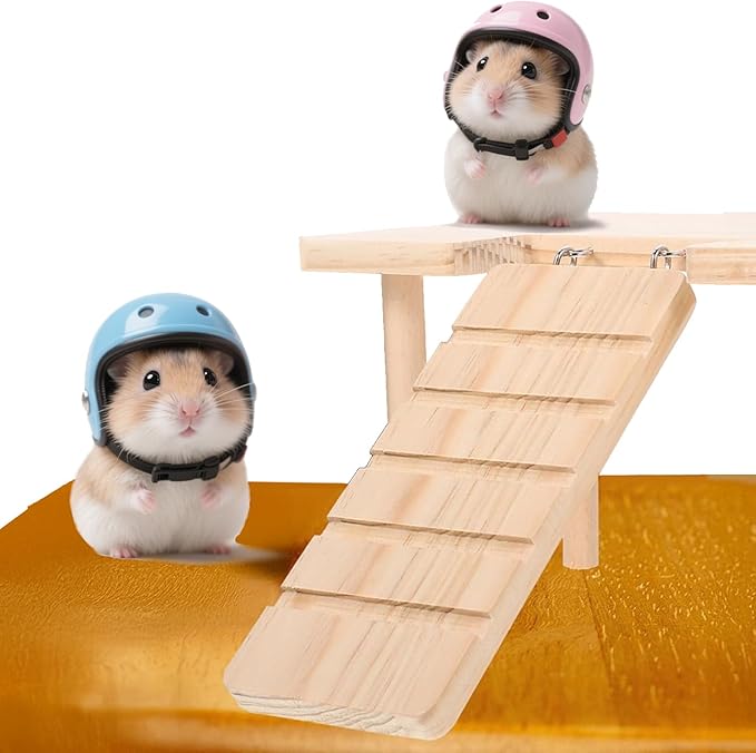 2-in-1 Wooden Hamster PlatformClimbing Stairs for Food Bowl Water Bottle Hamster Cage Accessories Dwarf Syrian Hamsters Gerbils Mice or Other Small Pets（Ladder - Middle）