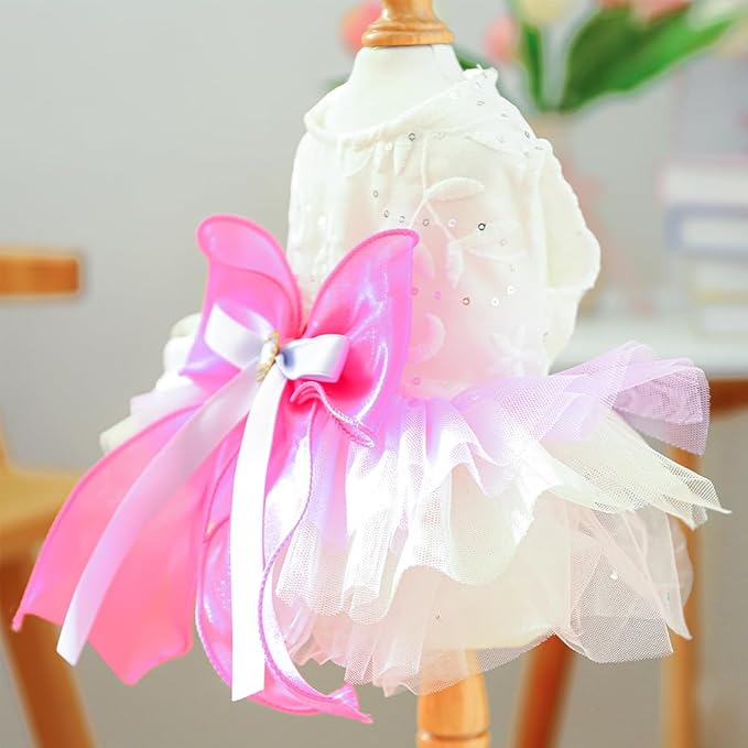 ANIAC Fancy Small Dog Dress, Bow Knot Girl Puppy Clothes, Cat Princess Dress, Spring Dog Clothes Female, Formal Pet Pary Outfit for Wedding Birthday Valentines (Red Bow, Medium)
