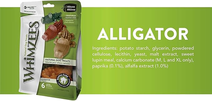 Whimzees 24 Count Medium Alligator Chews, Gluten Free Natural Dog Treats2