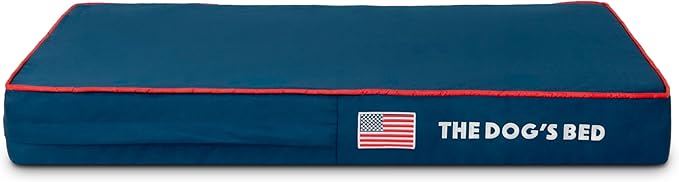 The Dog’s Bed Replacement Outer Cover, Oxford Fabric, Blue with Red Trim & USA Flag, Small, 4-Inch