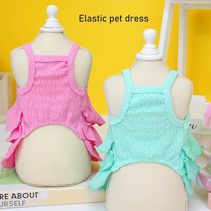 2 Pack Summer Dog Dresses with Bow Girl Puppy Clothes for Small Dog Spring Cat Outfit Sleeveless Pet Tiered Layered Cake Dress for Kitten Chihuahua Pomeranian Yorkie (Pink Blue, Large)