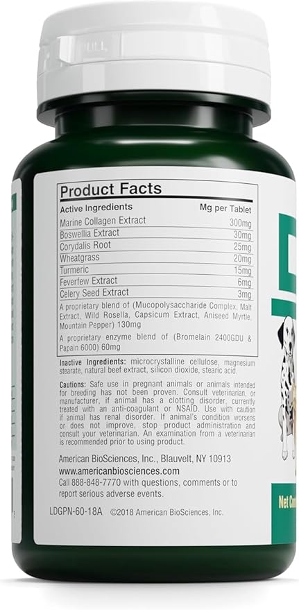 American BioSciences DGP, All-Natural Joint Supplement for Dogs - Joint Support with Turmeric, Boswellia Extract & More - Quick Effect for Pet Mobility Support - 180 Chewable Tablets (Pack of 3)