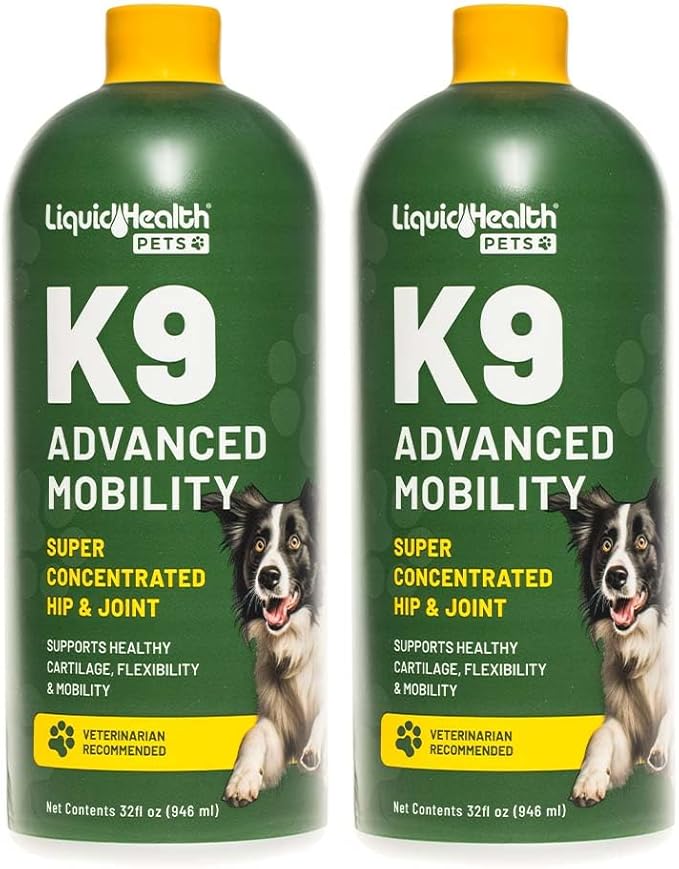 LIQUIDHEALTH Pets K9 Advanced Mobility Liquid Glucosamine Level 5000 for Large Dogs with Chondroitin, MSM, Boswellia Serrata - Dog Hip & Joint Health Vitamins, Pet Joint Oil Juice - USA Made (2 Pack)
