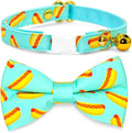 Hot Dog Cat Collar Bow Tie, Blue Cat Collar, Breakaway Safety Collars, Wedding/Birthday Cat Accessories, Adjustable Bowtie, Removable Jingle Bell