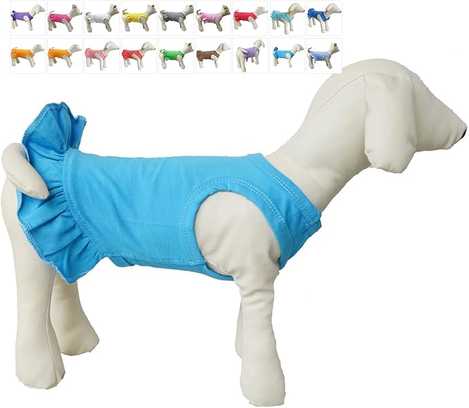 Pet Clothes Small Dog Clothing Blank Color Sport Dress T-Shirts Tee Dresses Tanks Top for Small Size Female Dogs Summer Spring Pet Costumes 100% Cotton (XS, Lake-Blue)