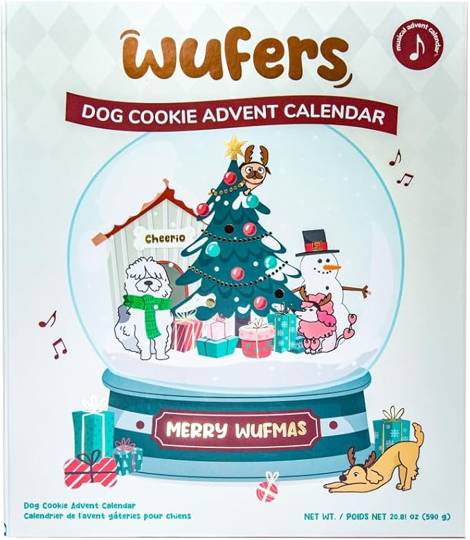 Wufers Singing Snow Globe Dog Advent Calendar, 24 Gourmet Holiday Dog Cookies – Christmas Countdown Dog Treats, Human-Grade Ingredients, Made in North America