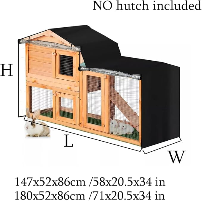 J&C Heavy Duty 420D Double Decker Rabbit Hutch Cover Outdoor Bunny Cage Cover Windproof Waterproof Black Covers for Winter Rectangular for Guinea Pig Cage (71x20.5x34 in)