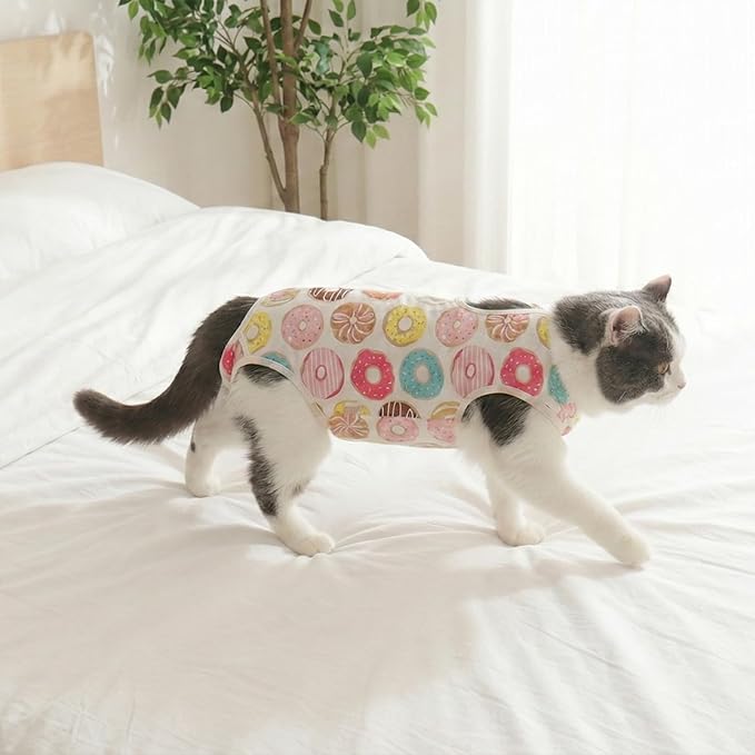 Cat Recovery Suit After Surgery, Anti Licking Onesie Postoperative Shirt for Female Spay Male Neuter, Soft Breathable Bodysuit Pajamas for Abdominal Wound Kitten E-Collar & Cone Alternative