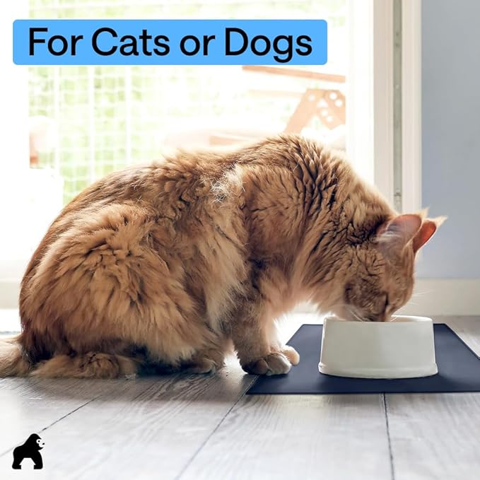 GORILLA GRIP 100% Waterproof Raised Edge BPA Free Silicone Pet Feeding Mat, Dog Cat Food Mats Contain Spills Protects Floors, Placemats for Cats and Dogs Water Bowl, Pets Accessories 23x15 Navy