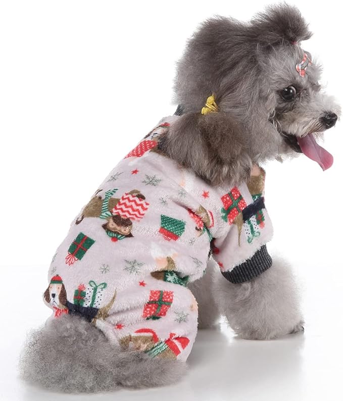 XIAOYU Christmas Dog Pajamas Soft Warm Pet Clothes Cat Apparel Winter Holiday Costumes for Small Dog Cat, Christmas Dog, L