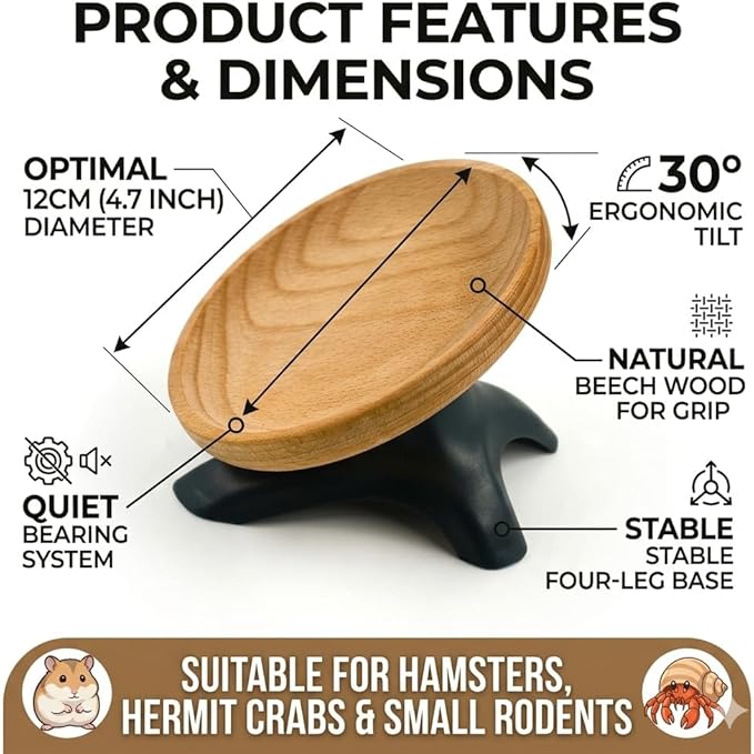 Hermit Crabs Wheel Toy, Wooden + Plastic Hamster Running Wheel Toys, Small Animals Cage Accessory, Tank Accessory, Suitable for Hermit Crab Hamster Rat