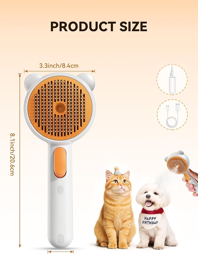 Pet Steam Brush for Dogs & Cats , Brushes for Indoor Cats with Release Button, Dual Speed Spray USB Rechargeable Grooming Supplies, Dog Brush for Shedding Suitable for All Long- and Short-haired Pets