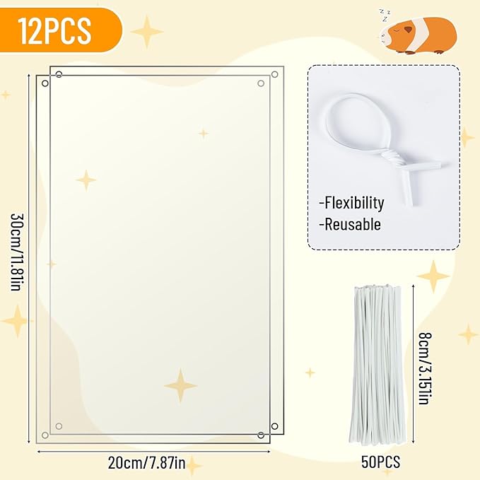 PETKNOWS 12 Pack Pet Cage Liner Protection Rabbit Cage Urine Guard Clear Cage Edge Liner Guinea Pig Side Lining Habitat Siding Small Animal Cage Accessories - Keep Litter in The Cage