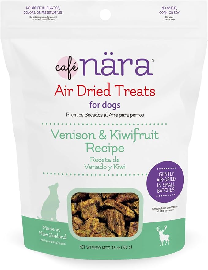 Café Nara - Venison & Kiwifruit Air Dried Treats for Dogs - Soft & Meaty Texture - Training Treats - All-Natural Recipe - Grain, Gluten, Wheat, Corn & Soy Free - Non-GMO - 3.5 oz - 1 Pack