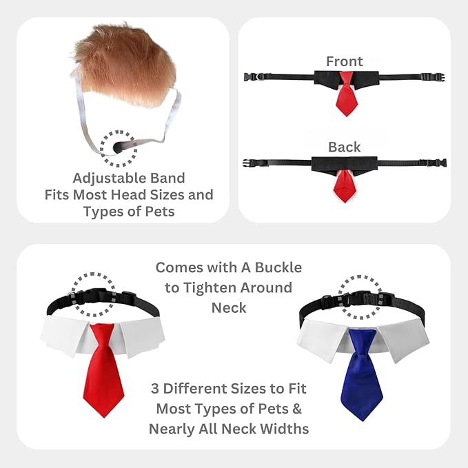 Pet Cat/Dog Blonde Wig with Tie - Iconic and Playful Toupee Hat, Cosplay Dress Up Clothing Costume Halloween Accessories (Red&Blue, S)