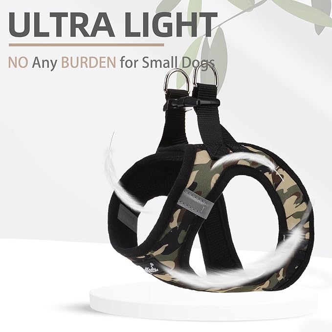 PUPTECK Dog Harness and Leash Set for Small Medium Dogs No Pull Step-in Soft Mesh Puppy Cat Vest Harnesses Reflective at Night, Camouflage, L
