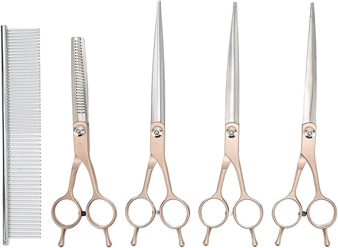 Pet Grooming Kit with 7 Inch Double Tail Scissors Set and Stainless Steel Comb for Dogs Cats Rabbits Hamsters