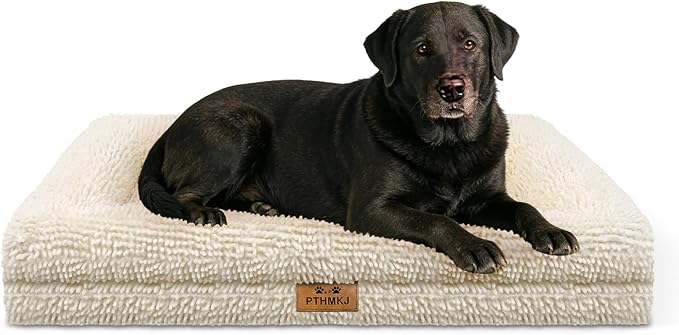 Orthopedic Dog Bed for Medium Dog Cat Noodle Cover Egg-Foam Dog Cat Bed Medium Pet Sofa with Removable Cover Washable Waterproof Pet Couch Beds (White, 36.0" L x 27.0" W x 6.7" Th)
