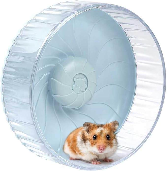 Silent Hamster Wheel, 8in Hamster Wheel No Stand, Double-Bearing Quiet Spinner for Syrian Hamsters, Hedgehogs, Mice & Small Pets, Blue