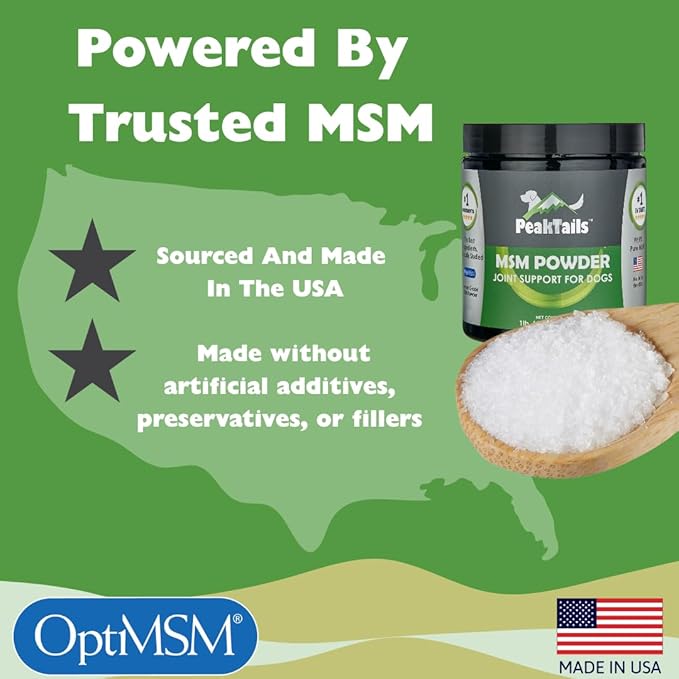 KALA HEALTH PeakTails MSM Powder for Dogs – 1 lb, Pure Organic Sulfur, Supports Joint Health, Mobility & Comfort – US-Sourced MSM, Flavorless Powder
