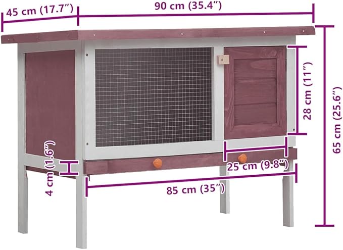 vidaXL Outdoor Rabbit Hutch - Spacious Exterior Bunny Cage, Durable Wood Construction, Weatherproof Design, Pull-Out Tray for Easy Cleaning, with Iron Wire Mesh for Ventilation