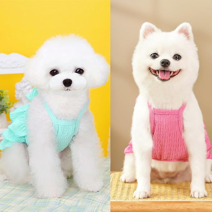 2 Pack Summer Dog Dresses with Bow Girl Puppy Clothes for Small Dog Spring Cat Outfit Sleeveless Pet Tiered Layered Cake Dress for Kitten Chihuahua Pomeranian Yorkie (Pink Blue, Small)