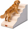 Dog Stairs for Small Dogs and Cats, 22.6" H, 5-Step Curved Pet Ramp for High Bed, Non-Slip Medium Pet Steps with High Density Foam, Beige