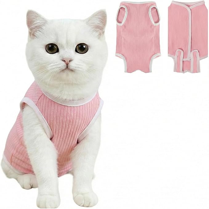 Coppthinktu Cat Recovery Suit Cat Onesie, Breathable Anti-Licking Cat Surgery Recovery Suit Female, Kitten Spay Recovery Suit for Cats After Surgery, Cats Surgical Body Suits Pink Medium