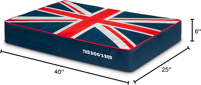 The Dog’s Bed Orthopedic Memory Foam Dog Bed for Large Dogs, Waterproof Washable Cover, Anti-Slip Base, Calming Surface – CertiPUR-Certified Foam, Blue & Red Trim UK Center Flag, 6 Inch Thick