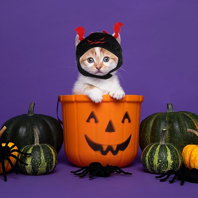 ALIBBON Cat Halloween Devil Costume Dog Halloween Devil Hat Pet Headdress for Halloween Party Adjustable Devil Cap Black Devil Hat Dress Up for Puppy Kitty Halloween Cosplay Costume