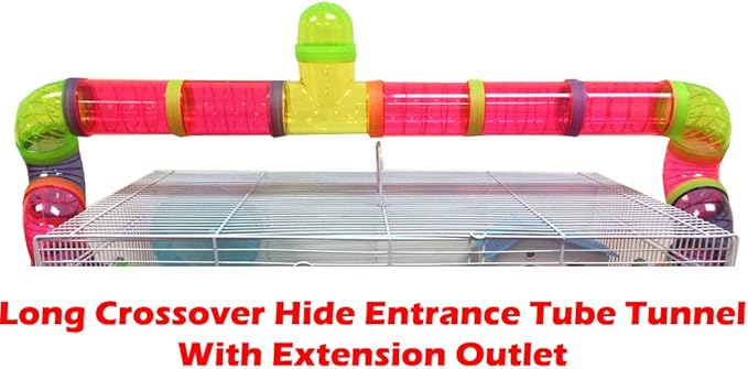 EXTRA LARGE 23" Habitat Hamster Rodent Gerbil Mouse Mice Rat Wire Cage Long Crossing Tube & Deep Tray Expandable and Customizable Hide House Excerise Running Wheel Water Bottle Food Dish