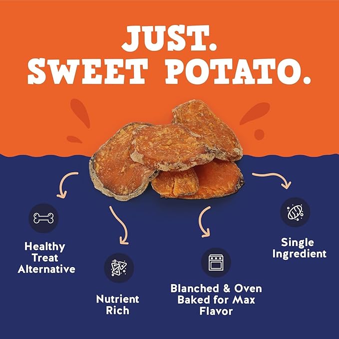 Jack&Pup Just Sweet Potato Chews for Dogs | Single Ingredient Hypoallergenic Dog Treats | Nutritious, Flavorful and All Natural Sweet Potato Dog Treats, Low Fat Low Calorie Dogs Treat (14oz)