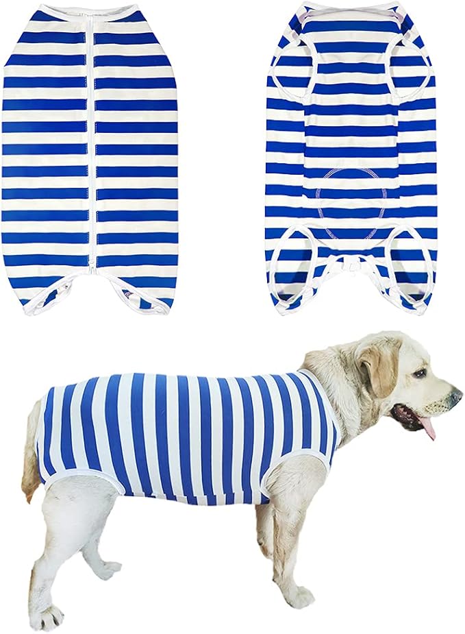 Dog’s Recovery Suit Post Surgery Shirt for Female Male Dog, E-Collar Alternative Wound Protective Clothes (blue-white-2xl)