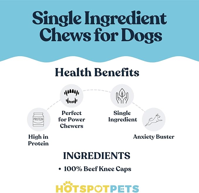 hotspot pets All Natural Beef Knee Caps for Dogs, Dog Bones, Single Ingredient Dog Chews for Aggressive Chewers - Long Lasting Rawhide Alternative Meat Bones