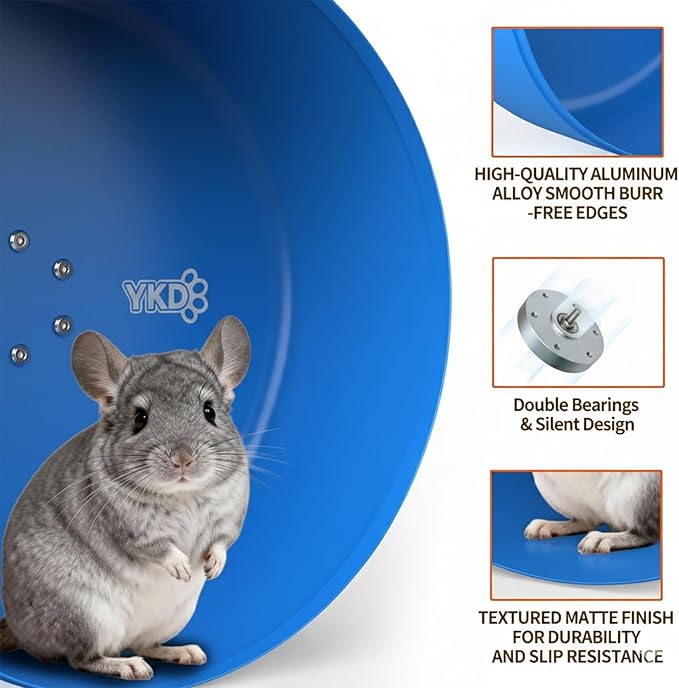 15" Silent Chinchillas Exercise Wheel, Aluminum Alloy Noiseless Running Wheel for Syrian Hamsters, Hedgehogs, Squirrels and Small Pets (Blue)