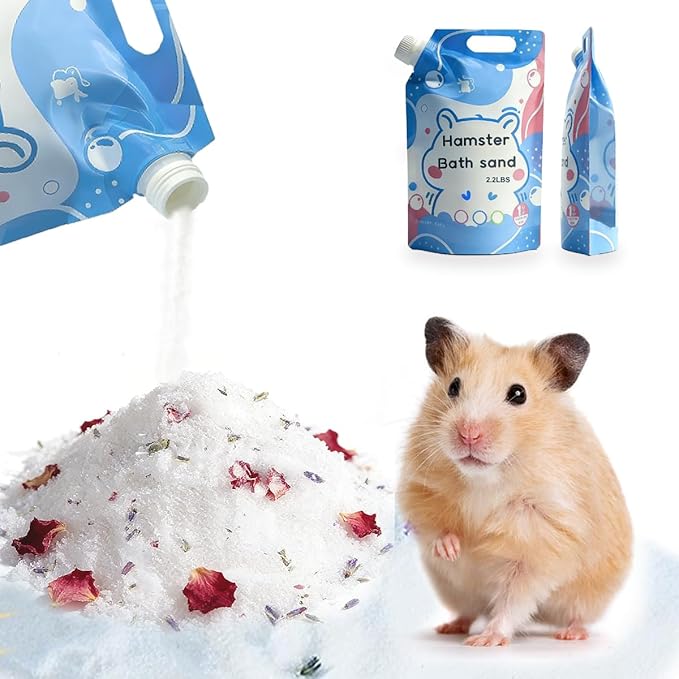 Meow&Woof Hamster Sand, 2.2LBS Chinchilla Dust Bath, 100% Natural Sands for Hamster Bath, No Dust Potty Litter Sand for Chinchillas Gerbil Syrian Mice, Small Animals Supplies (Flower Smell)